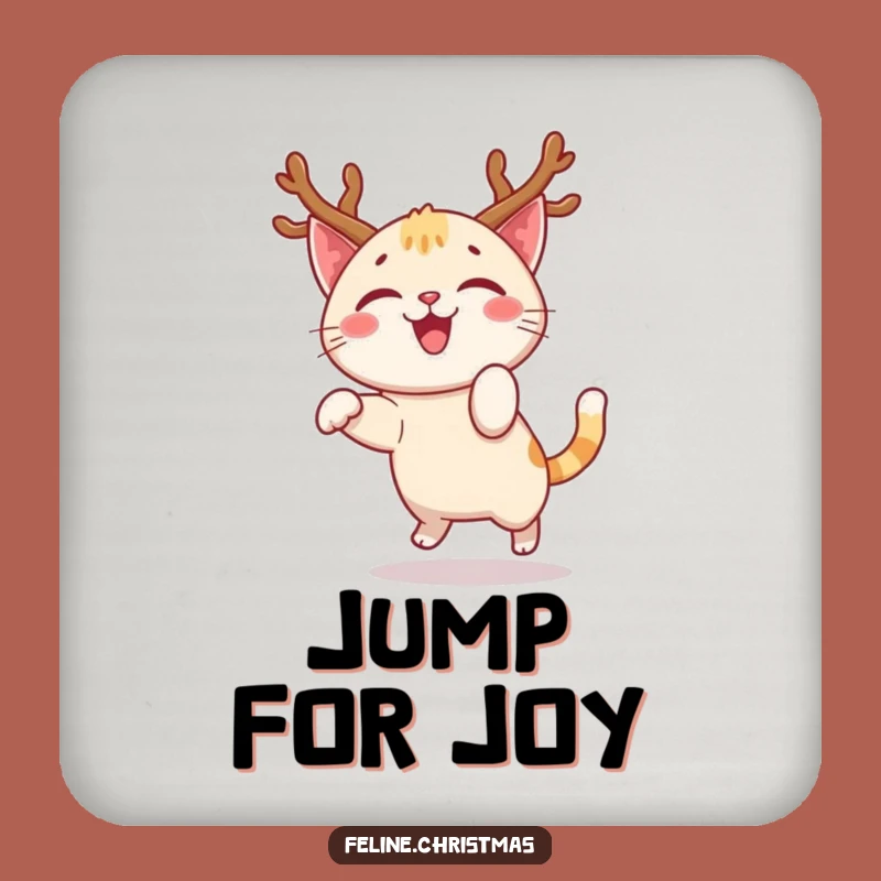 Funny Happy Cat Antlers Pounce Coaster - Joyful Holiday Drink Gift!