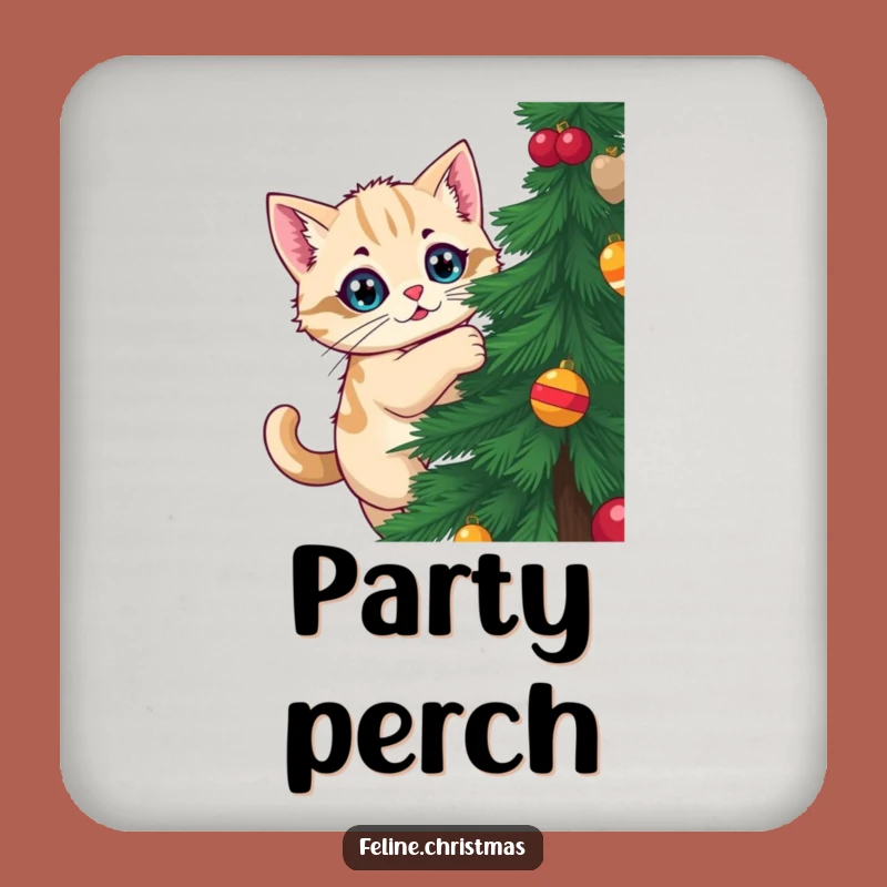 Funny Climbing Cat Christmas Coaster: Tree Climber Drink Protector, Gift