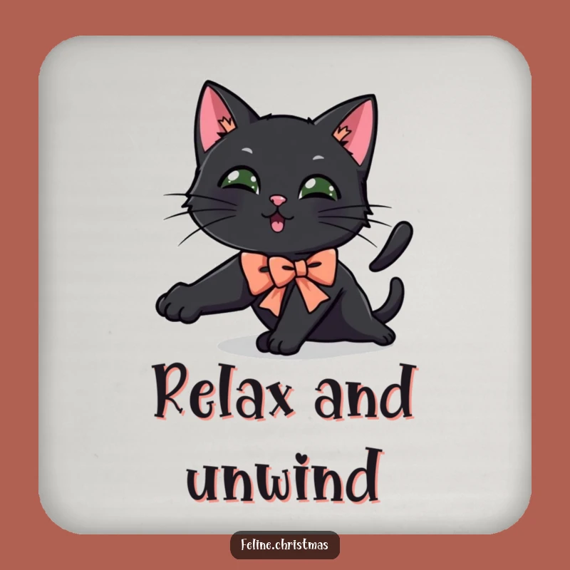 Funny Black Cat Festive Bow Coaster - Playful Drink Surface Protector