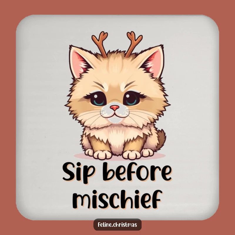 Funny Drink Coaster: Mischievous Cat Antlers, Protect Surfaces, Holiday Gift