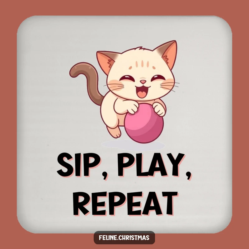 Funny Siamese Cat Bauble Chase Coaster - Festive Drink Protector