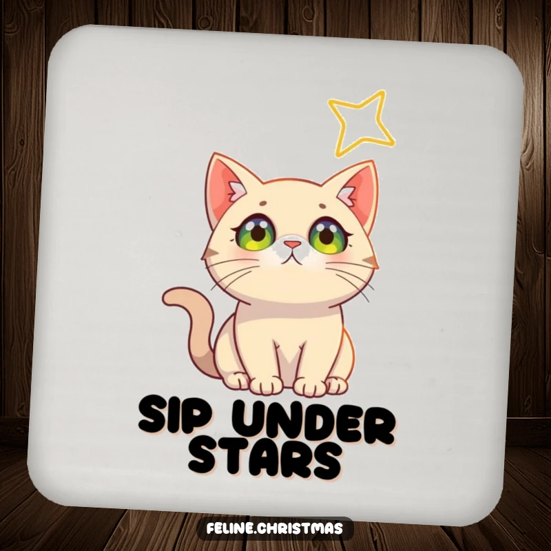 Funny Cat Star Coasters: A set of coasters depicting a cat gazing at a bright star, adding celestial charm and protection.
