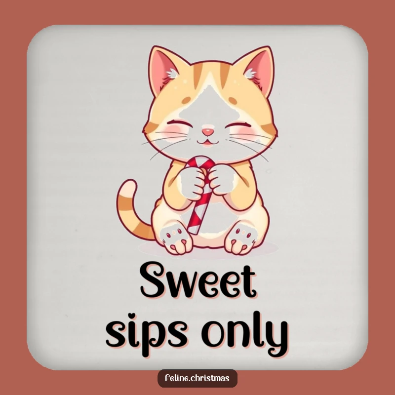 Funny Cat Candy Cane Coaster Set: Cute Kitty Holiday Drink Protection