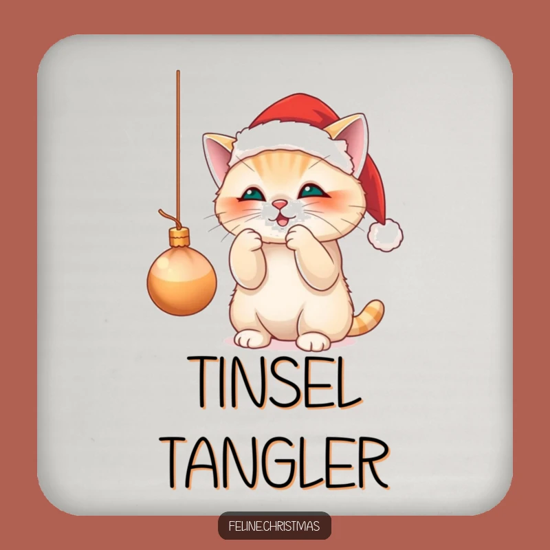 Funny Santa Cat Ornament Batting Coaster - Festive Kitty Drink Protector Gift!