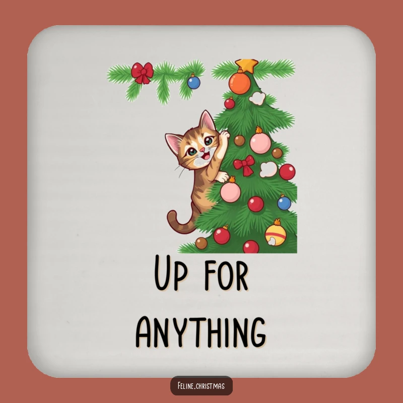 Funny Tabby Cat Coaster - Playful Tree Climber Table Decor Gift