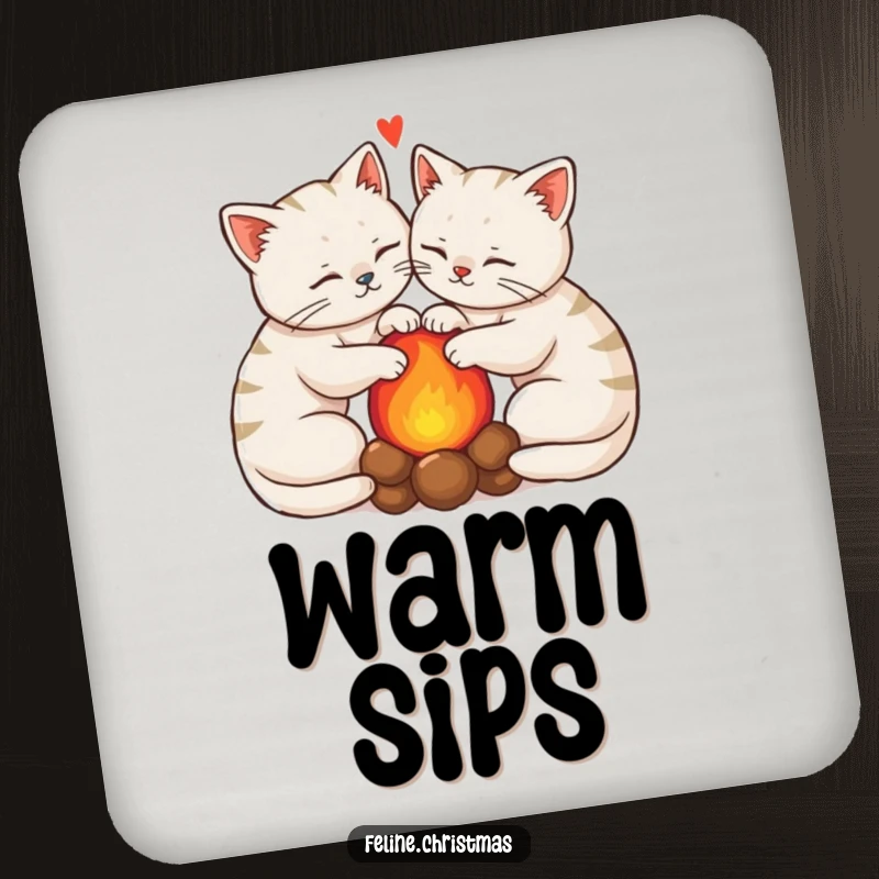 Funny Kawaii Cats Coaster: Two cats are cozy by a hearth, adding funny charm to protect your surfaces.