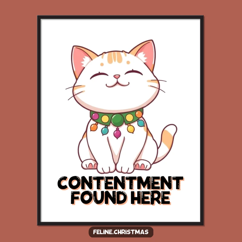Funny Cat Stretch Poster: Content Kitty in Festive Collar - Relaxing Wall Art