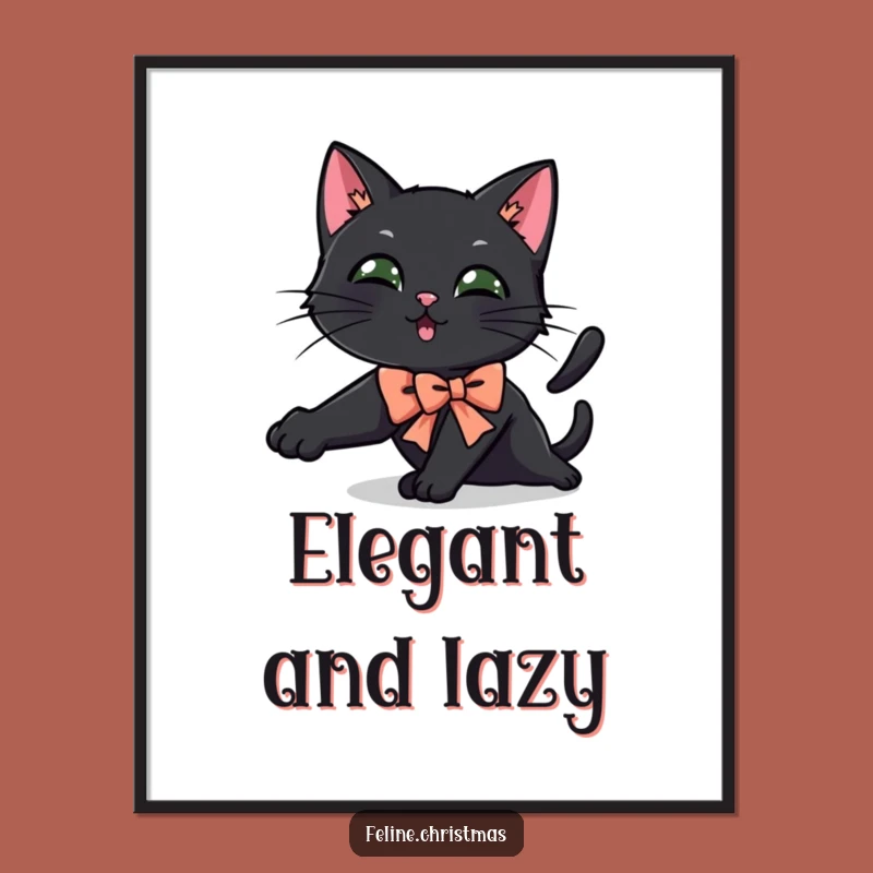 Funny Black Cat Festive Bow Poster - Playful Wall Art Decor