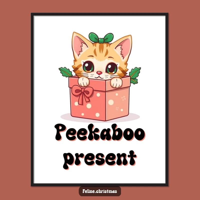 Funny Cat Gift Box Poster: Festive Wall Art, Curious Kitty, Perfect Holiday Decor Gift!