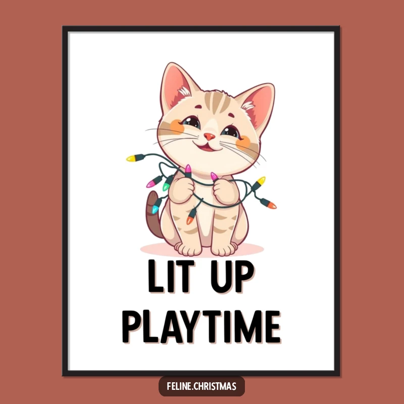 Funny Cat Lights Poster: Festive Wall Art, Playful Tangle, Perfect Holiday Decor Gift!