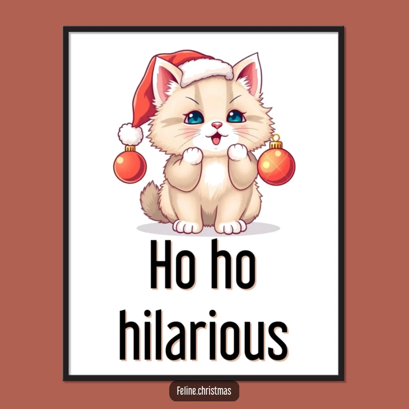 Funny Cat Santa Hat Poster: Festive Wall Art, Playful Kitty, Perfect Holiday Decor Gift!