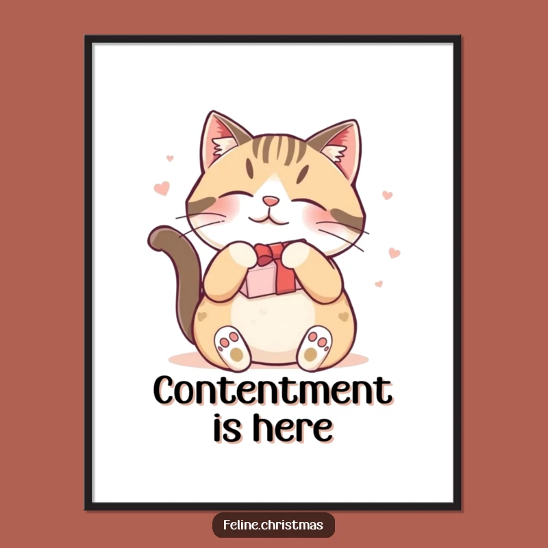 Funny Contented Cat Gift Poster: Whimsical Holiday Wall Art for Cat Lovers