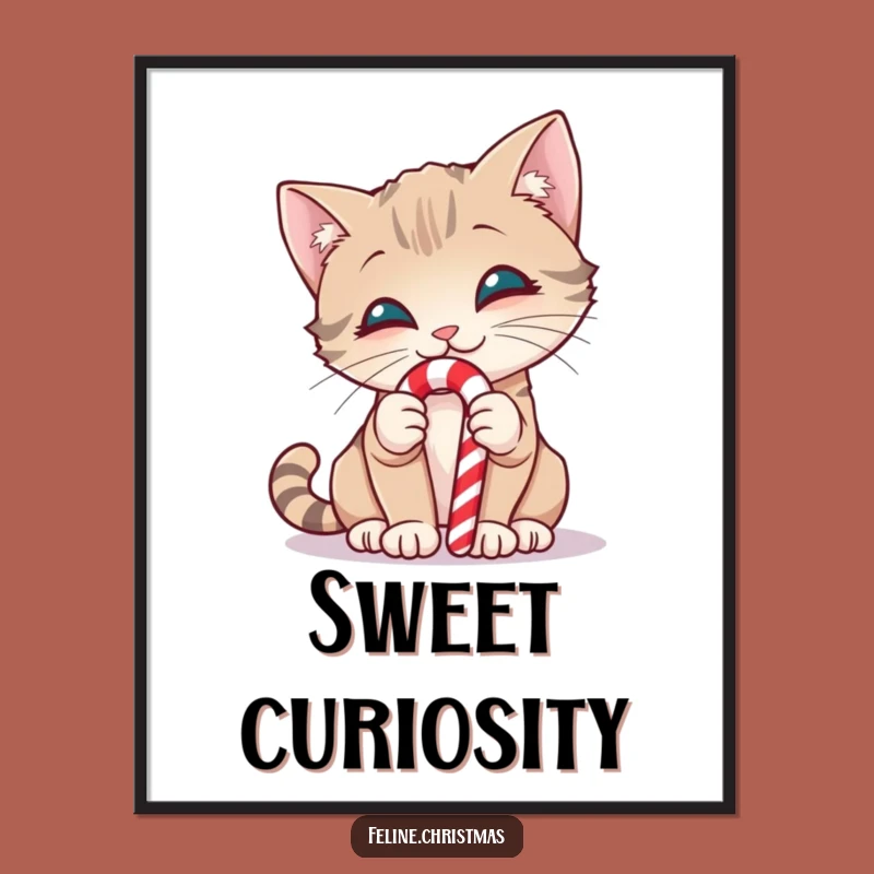 Funny Curious Cat Candy Cane Poster - Sweet & Hilarious Holiday Art!