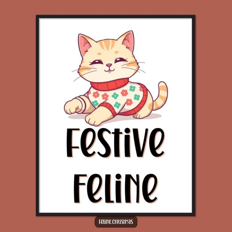 Funny Festive Cat Sweater Poster - Cozy & Hilarious Holiday Art!