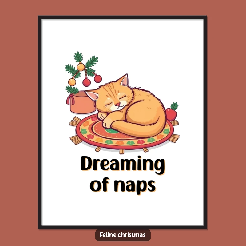 Funny Ginger Cat Sleeping Rug Poster - Peaceful Feline Wall Art