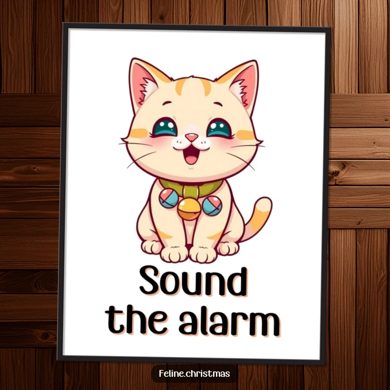Funny Jingle Bell Cat Poster: A playful cat wearing small jingle bells, capturing a moment of cute mischief and festive charm.
