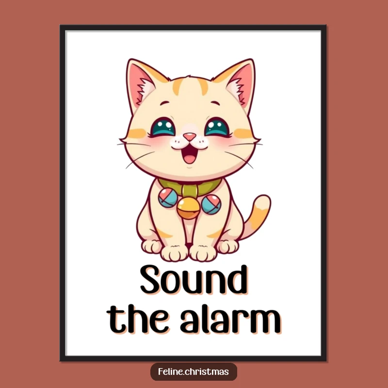 Funny Jingle Bell Cat Poster a Whimsical Wall Art for Cat Lovers