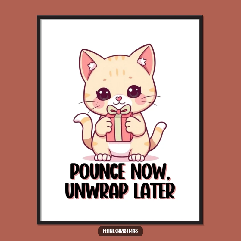 Funny Kawaii Cat Gift Pounce Poster: Playful Art Decor, Adorable Funny Gift!