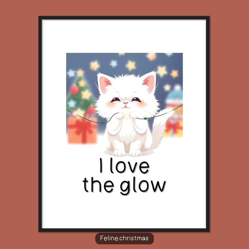 Funny Kawaii Fluffy Cat Light Poster: Festive Wall Art for Hilarious Holiday Cheer!