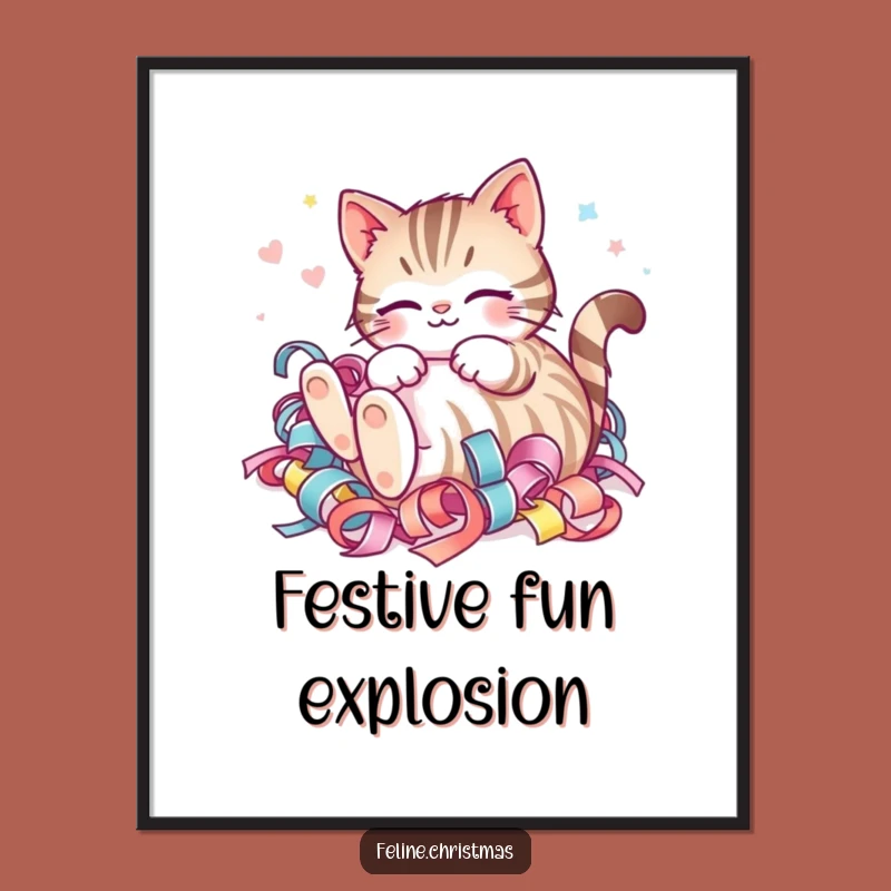 Funny Kawaii Striped Cat Ribbon Poster: Festive Wall Art for Hilarious Holiday Cheer!