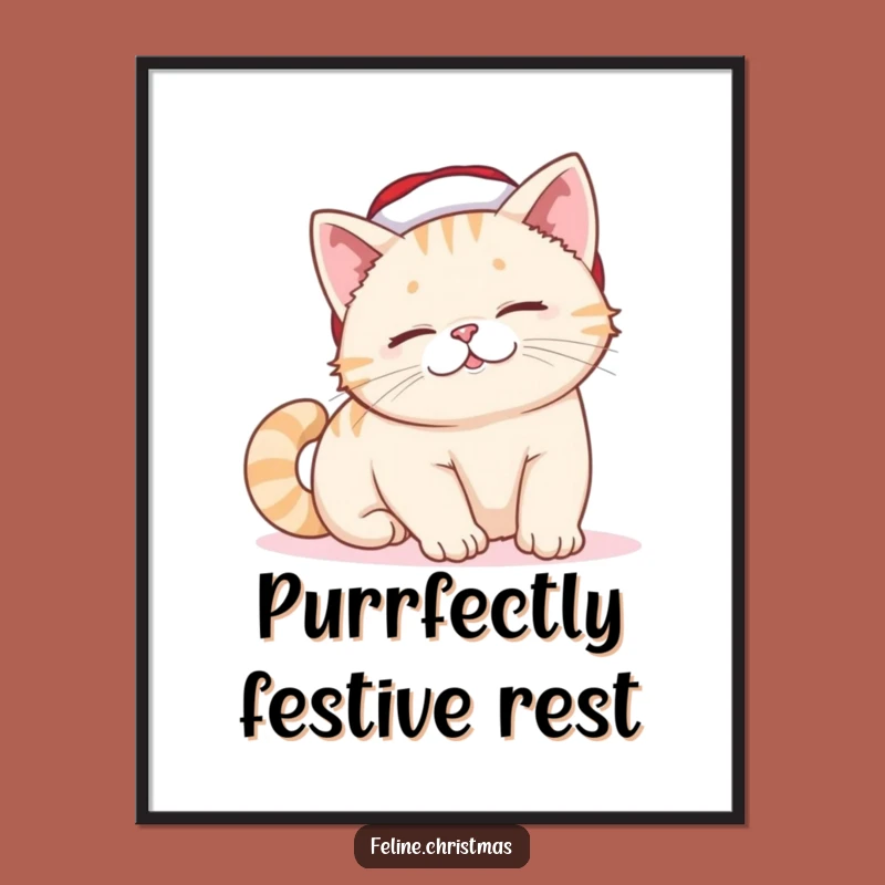 Funny Lazy Cat Santa Hat Poster: Festive Art for a Relaxed Home