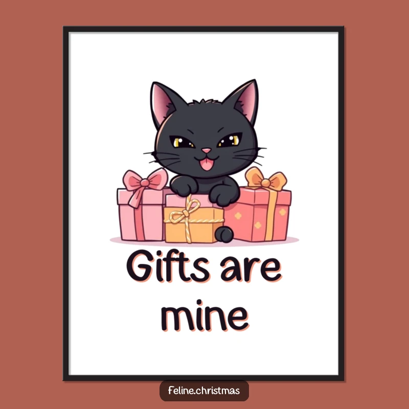 Funny Black Cat Hiding Presents Poster - Mischievous Wall Art