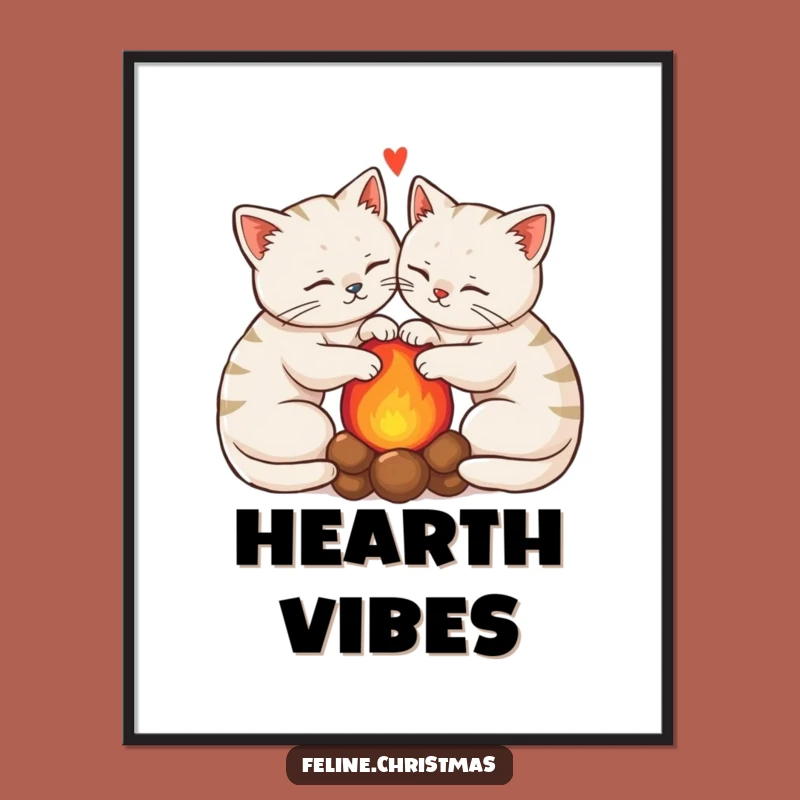 Funny Cozy Cats Hearth Poster: Feline Duo Art, Cute Gift Print