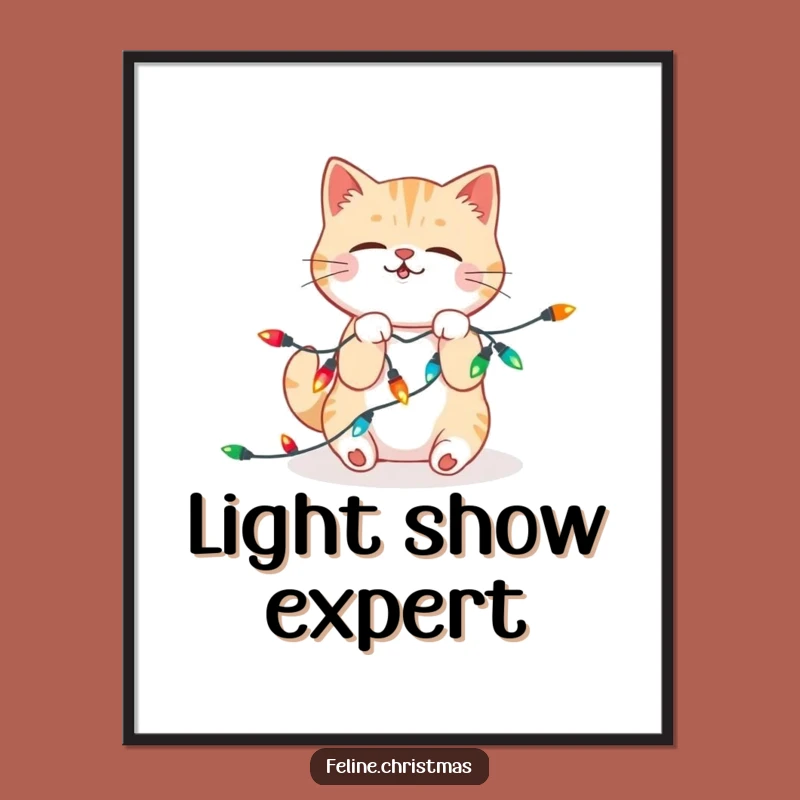 Funny Kawaii Cat Lights Poster: Festive Feline Art, Adorable Funny Gift!