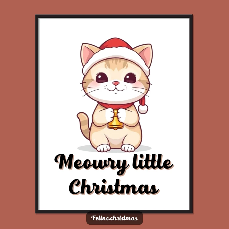 Funny Kawaii Santa Cat Poster - Festive Feline Wall Art Gift