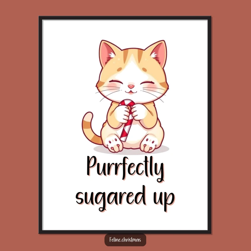 Funny Cat Candy Cane Poster: Whimsical Kitten Holiday Wall Art Gift