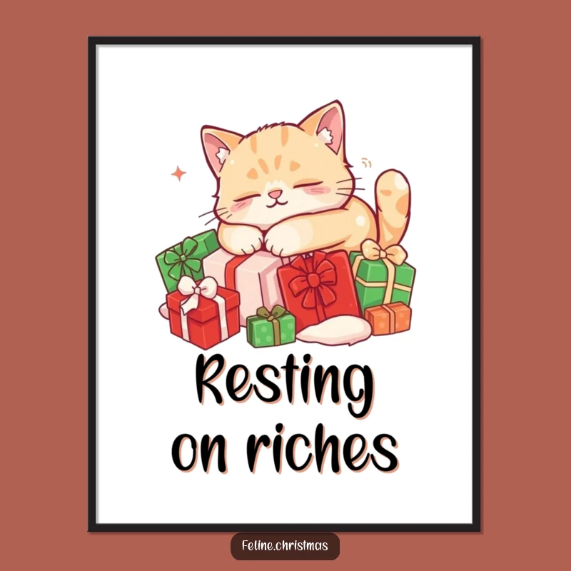 Funny Sleeping Cat Poster: Festive Wall Art, Cozy Kitty, Perfect Holiday Decor Gift!