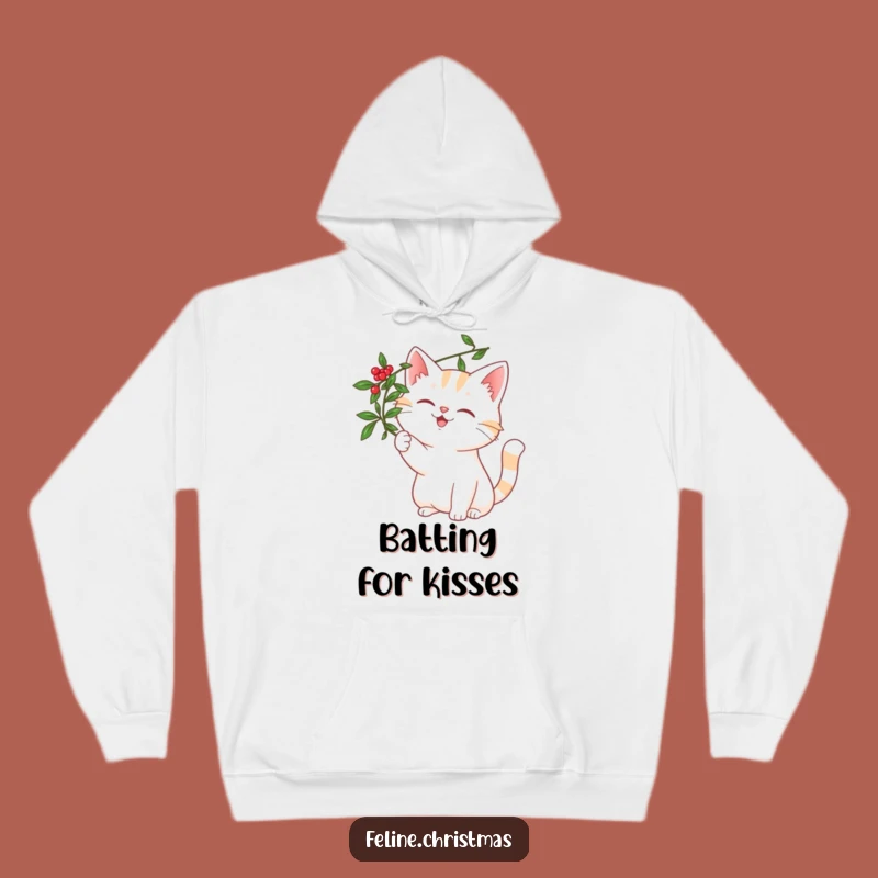 Cozy Funny Mistletoe Cat Hoodie - Warm & Playful Holiday Spirit