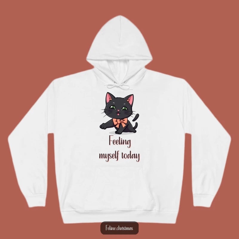 Funny Black Cat Festive Bow Hoodie - Cozy Stretchy Cat Apparel