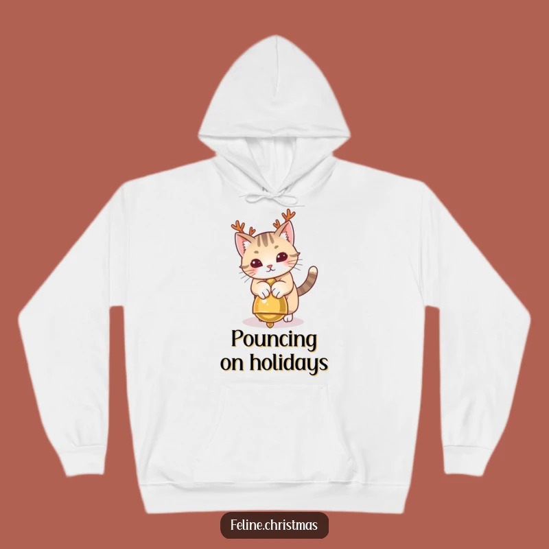 Funny Cat Antlers Hoodie: Cozy Festive Fun with a Playful Kitty and Jingle Bell Design