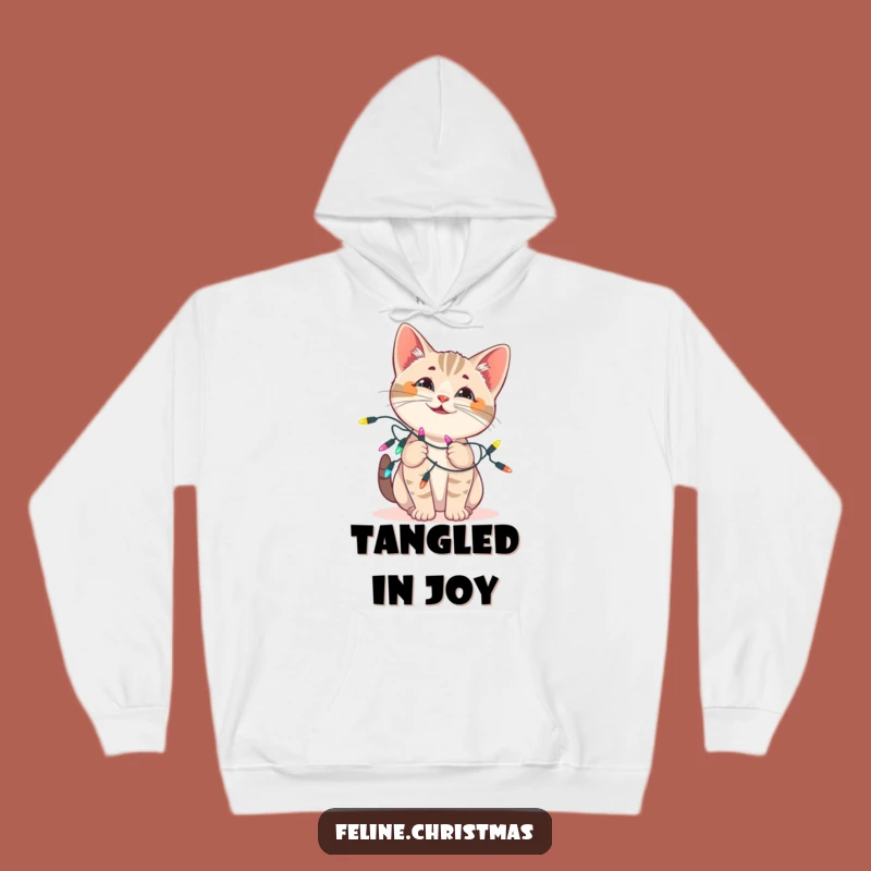 Funny Cat Lights Hoodie: Cozy Festive Tangle, Playful Kitty, Perfect Winter Gift!