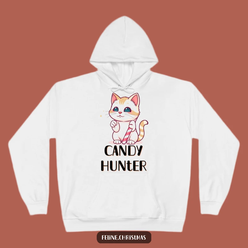 Funny Kawaii Cat Candy Cane Hoodie: Cozy Holiday Fun, Perfect Funny Gift!