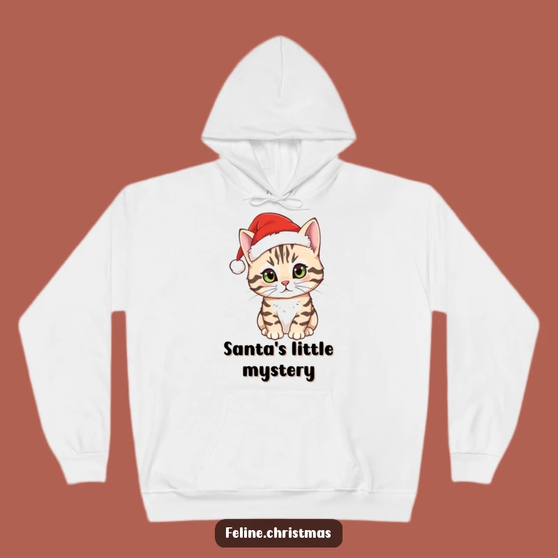 Funny Tabby Cat Santa Hat Hoodie - Cozy Curious Cat Sweatshirt