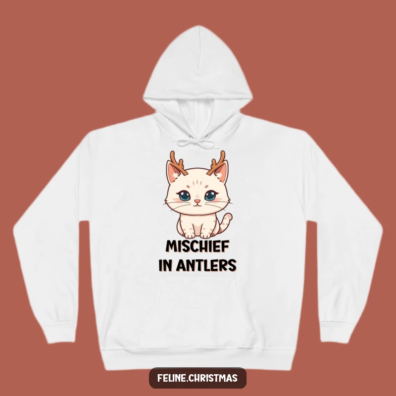 Cozy Funny Mischievous Cat Reindeer Hoodie - Warm & Witty