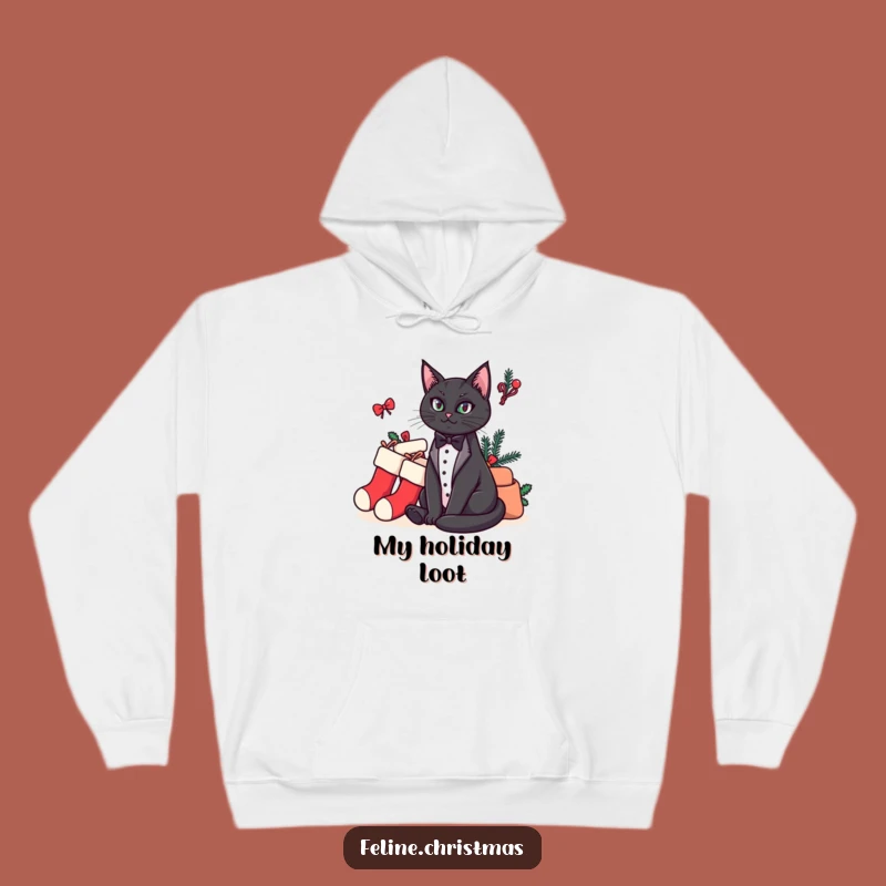 Funny Cat Hoodie: Cozy Tuxedo Cat with Stocking Pile