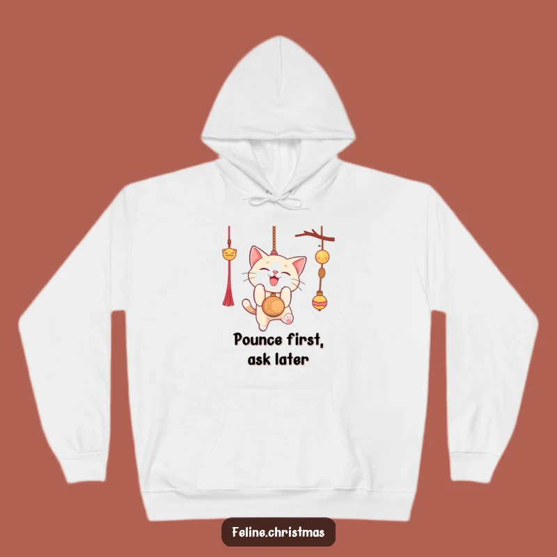 Funny Cat Ornament Hoodie: Cozy Pounce, Festive Feline Comfort, Hilarious Holiday Gift