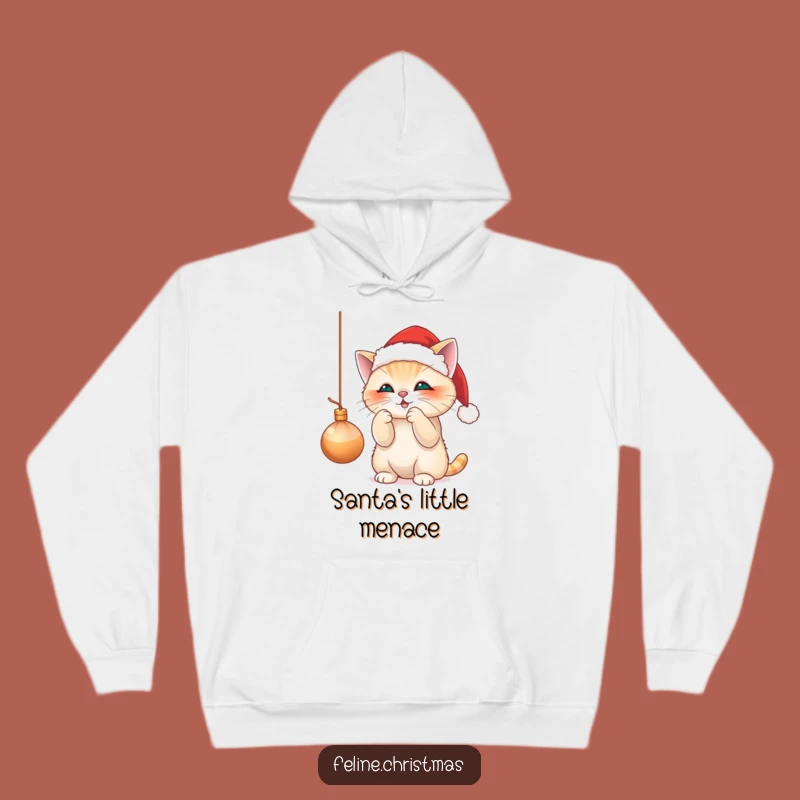 Funny Santa Cat Ornament Batting Hoodie - Cozy Christmas Kitty Sweatshirt Gift!