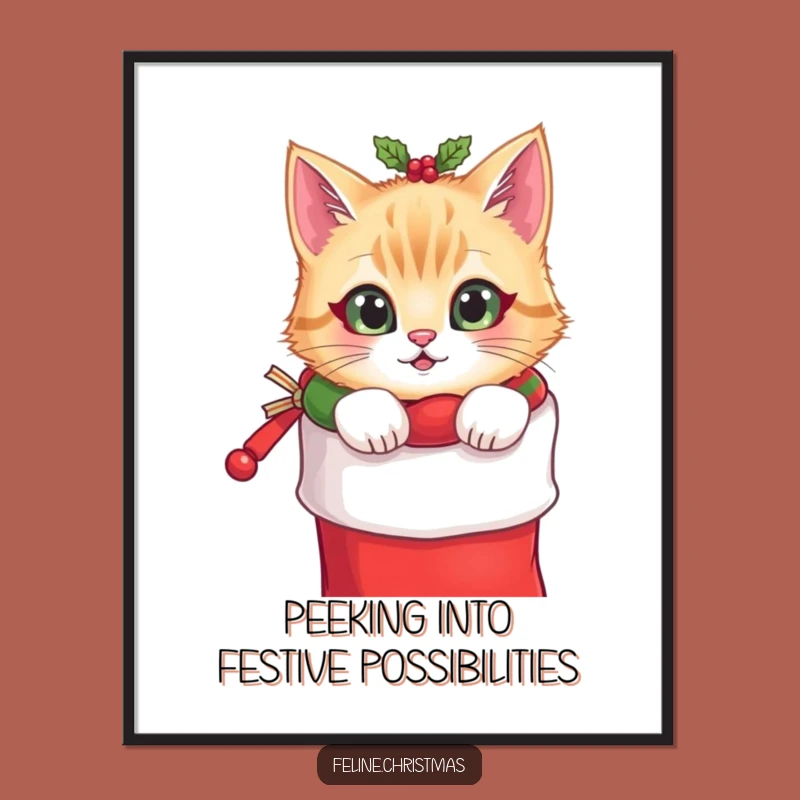 Free Printable Cat Wall Art: Festive Stocking Peek Downloadable Decor