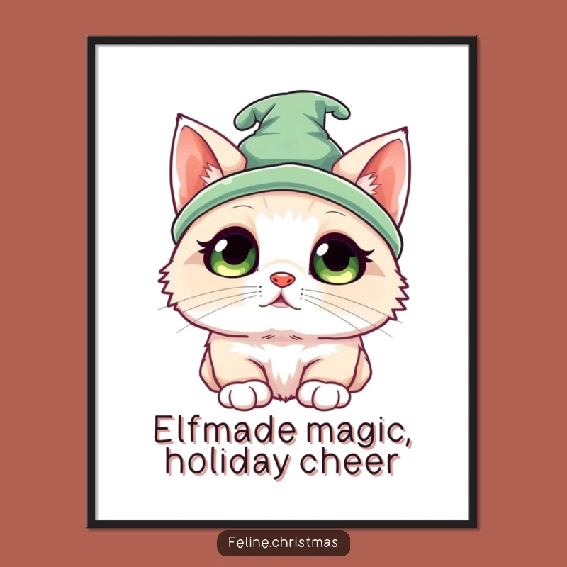 Free Printable Elf Cat Wall Art: Funny Kawaii Kitten Decor