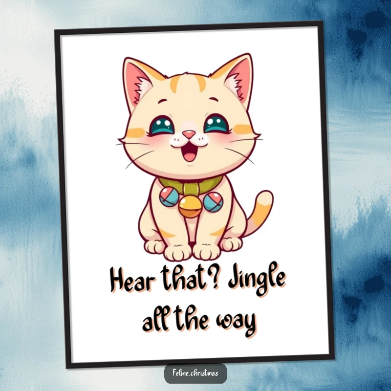 Funny Free Printable Wall Art: A playful cat wearing tiny jingle bells on its collar, looking mischievous and utterly charming on your wall.