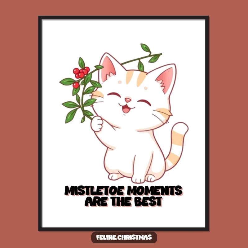 Free Printable Wall Art: Cat Batting Mistletoe, Funny Downloadable Decor