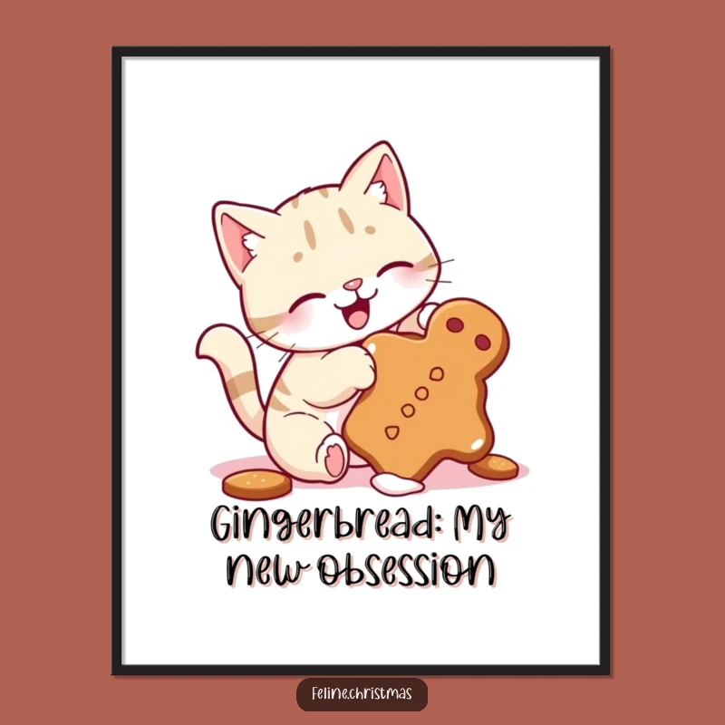 Free Printable Wall Art: Cat Chasing Gingerbread Cookie - Funny DIY Decor