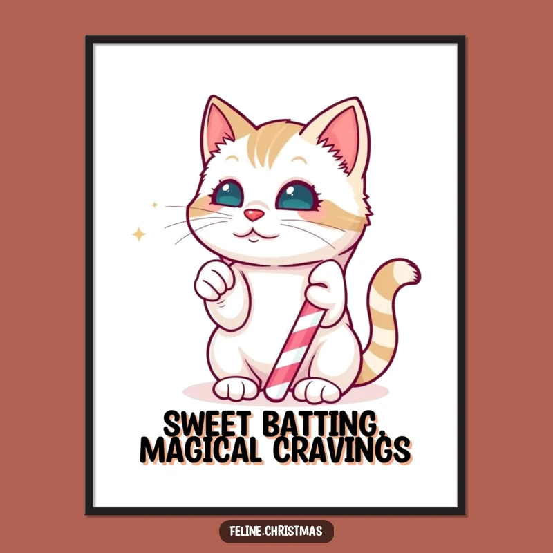 Free Printable Wall Art: Funny Kawaii Cat's Sweet Candy Cane Fun!