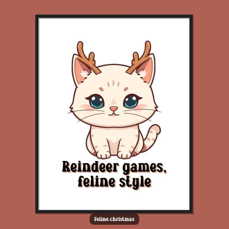 Free Printable Wall Art: Mischievous Cat with Antlers, Funny Downloadable Decor