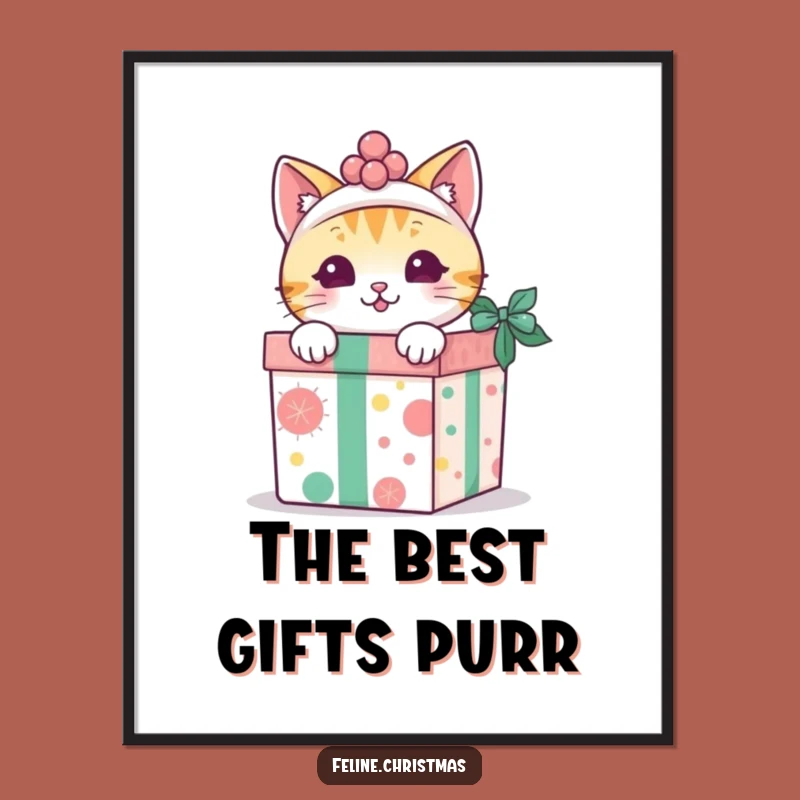 Funny Free Printable Wall Art: Kawaii Cat Peeking from Gift Box