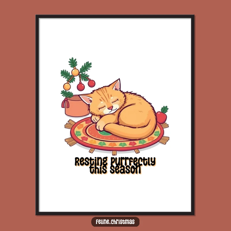 Funny Free Printable Wall Art: Sleepy Ginger Cat on Rug for Cozy Vibes!